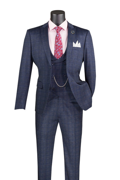 Vinci Men Suit SV2W-8-Navy - Church Suits For Less