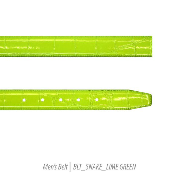 Men Leather Belts-BLT-Snake-Lime Green