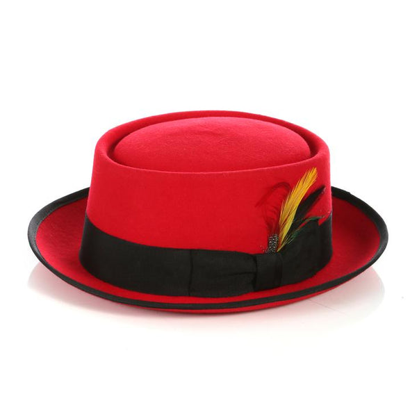 Men Pork Pie Hat-RED S