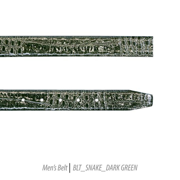 Men Leather Belts-BLT-Snake-Dark Green