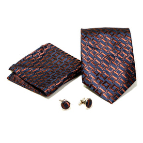 Men's Navy-Rust Geometric Design 4-pc Necktie Box Set