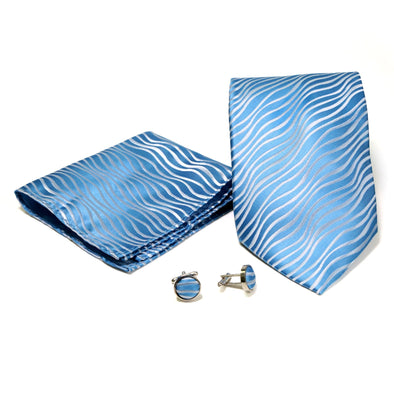 Men's Wavy Sky Blue Geometric Design 4-pc Necktie Box Set