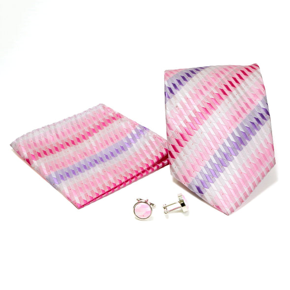 Men's Pink-Purple Boxy Geometric Design 4-pc Necktie Box Set