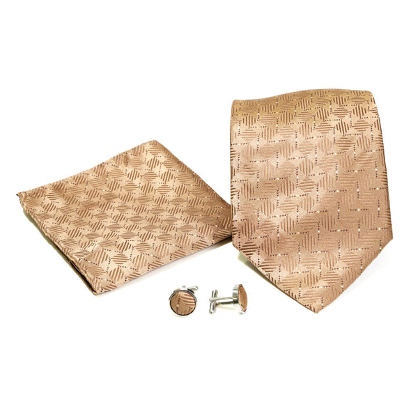 Men's Brown Geometric Design 4-pc Necktie Box Set