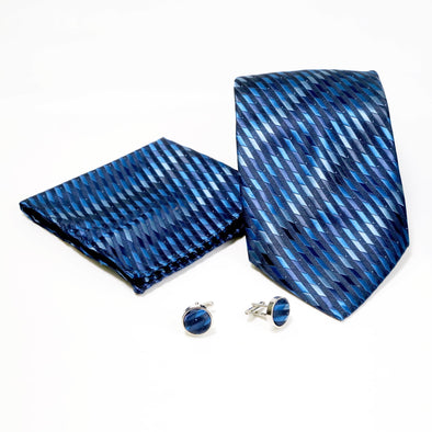 Men's Blue Slanted Checkered Design 4-pc Necktie Box Set