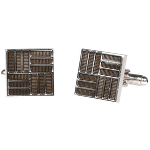 Silvertone Square Geometric Pattern Cufflinks with Jewelry Box