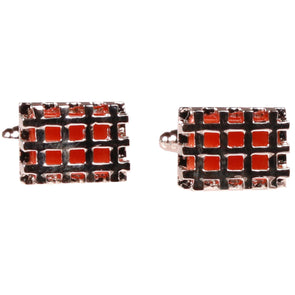 Silvertone Square Orange Cufflinks with Jewelry Box