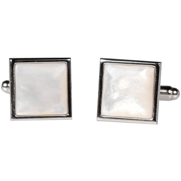 Silvertone Square Ivory Gemstone Cufflinks with Jewelry Box