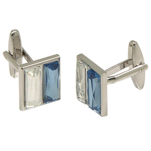Silvertone Square Silver/Blue Cufflinks with Jewelry Box