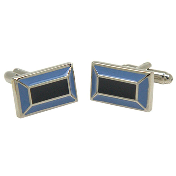 Silvertone Rectangle Blue Cufflinks with Jewelry Box