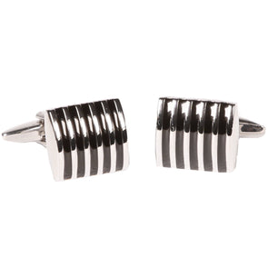 Silvertone Rectangular Stripe Cufflinks with Jewelry Box