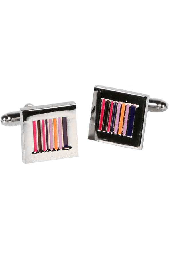 Silvertone Square Multicolor Cufflinks with Jewelry Box