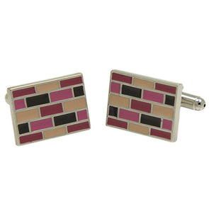 Silvertone Square Pink Cufflinks with Jewelry Box
