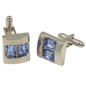 Silvertone Square Double Blue Gemstone Cufflinks with Jewelry Box