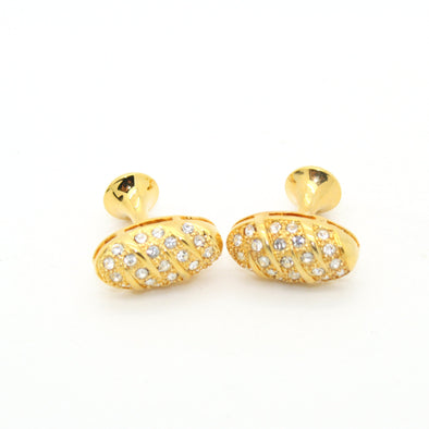 Goldtone Oval Crystal Gemstone Cuff Links With Jewelry Box