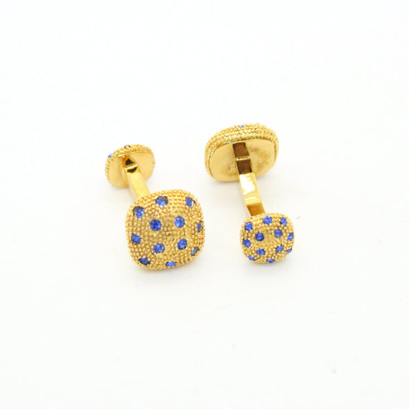 Goldtone Blue Gemstone Metal Cuff Links With Jewelry Box