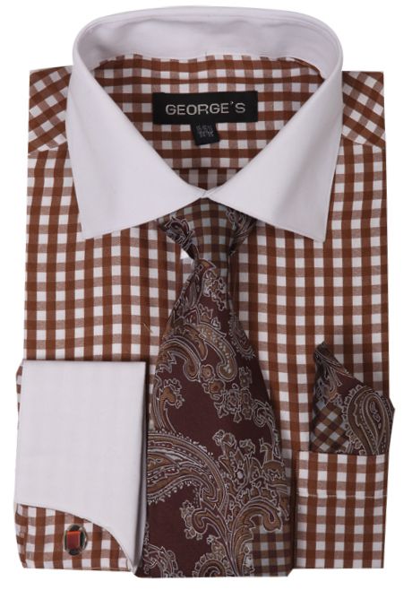 Dress Shirt AH615-Brown/White