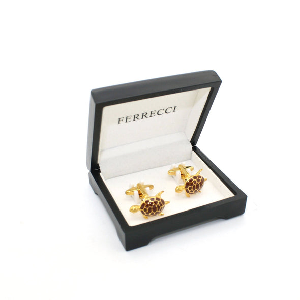Goldtone Turtle Cuff Links With Jewelry Box