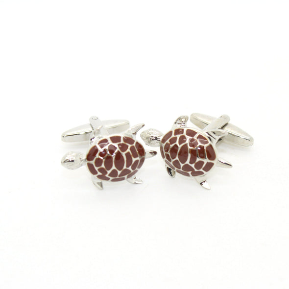 Silvertone Turtle Cuff Links With Jewelry Box