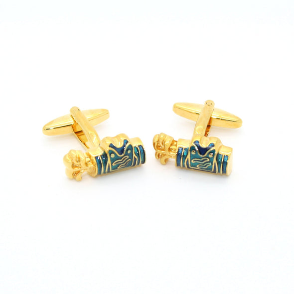 Goldtone Blue Wave Cuff Links With Jewelry Box