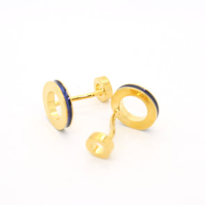Goldtone Blue Round Lining Cuff Links With Jewelry Box