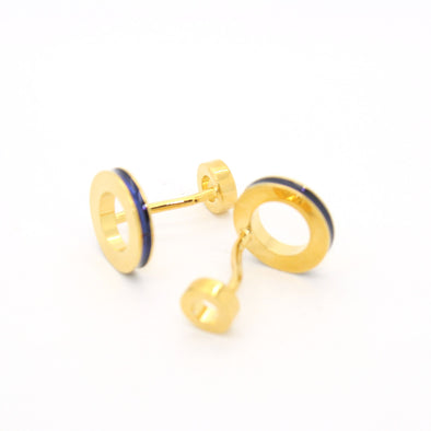 Goldtone Blue Round Lining Cuff Links With Jewelry Box