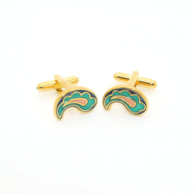 Goldtone Paisley Design Cuff Links With Jewelry Box