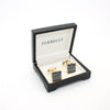 Goldtone Blue Stripe Cuff Links With Jewelry Box