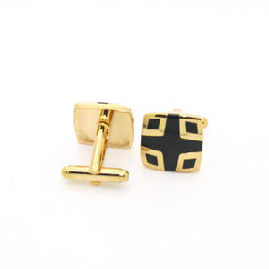 Goldtone Black Cuff Links With Jewelry Box