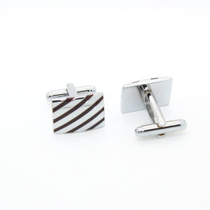 Silvertone Stripe Cuff Links With Jewelry Box