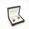 Silvertone Purple Glass Gemstone Cuff Links With Jewelry Box