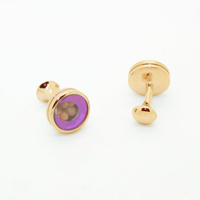 Goldtone Purple Glass Gemstone Cuff Links With Jewelry Box