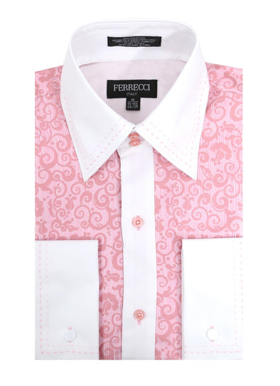 Ferrecci Men's Satine Hi-1027 Pink Scroll Pattern Button Down Dress Shirt - FHYINC