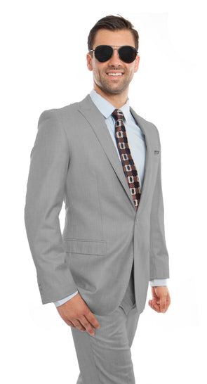 Melange Gray 2-PC Slim Fit Stretch Suits For Men