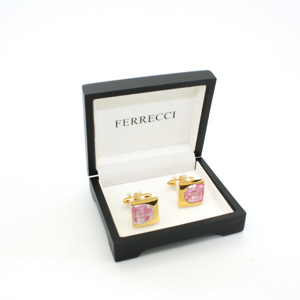 Goldtone U Pink Shell Cuff Links With Jewelry Box