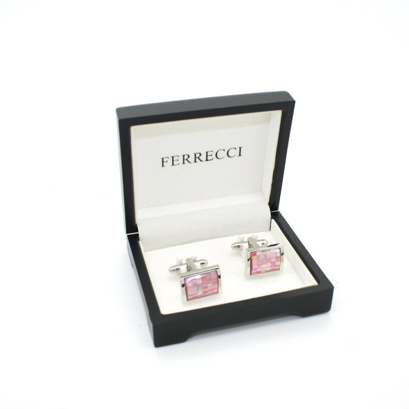 Silvertone Pink Shell Cuff Links With Jewelry Box