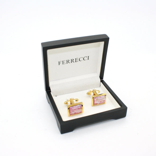 Goldtone Pink Shell Cuff Links With Jewelry Box