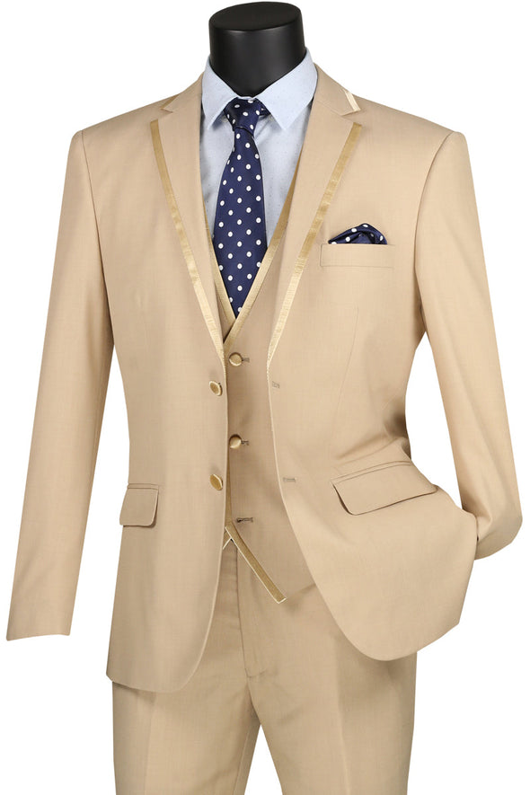 Vinci Men Suit SV2T-8C-Beige - Church Suits For Less