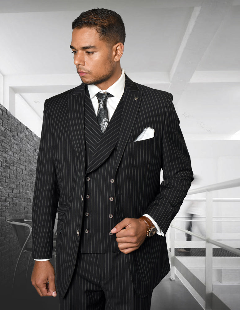 Statement Men's 100% Wool Suit - Unique Double Breasted Vest