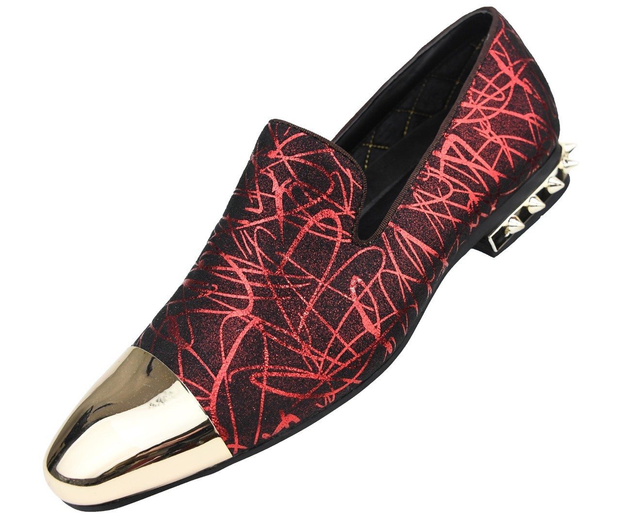 mens red spiked dress shoes Red Spiked Fashion Loafer 8 / Red