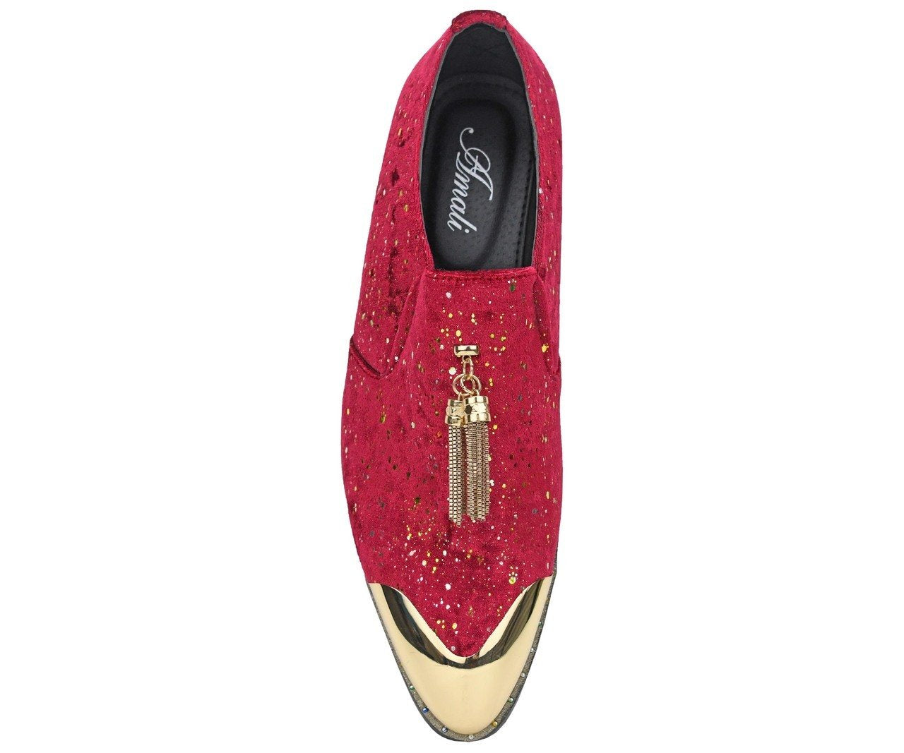 red and gold dress shoes OneDrop Handmade Suede Men Rhinestone Gold Toe Metal Wedding Party Prom Loafers Red / 5.5 51 Shoes Type red prom dress shoes Men's