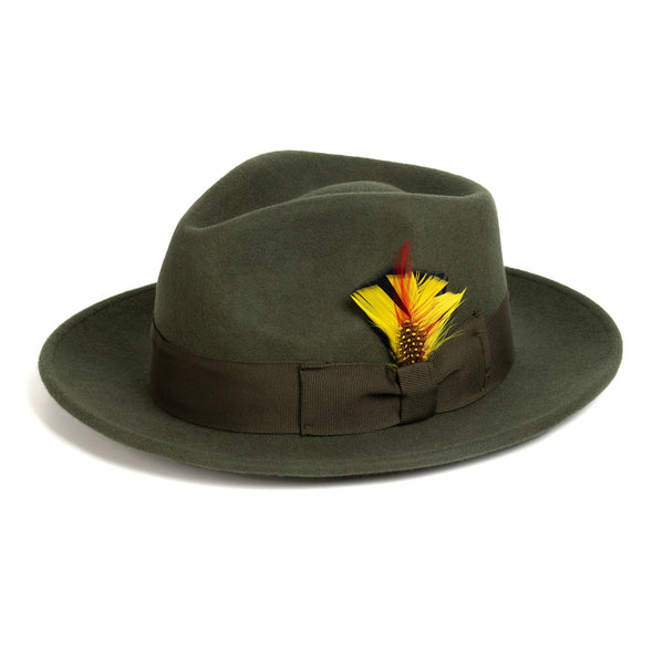 Men Crushable Olive Green Fedora Hat