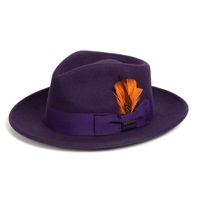 Men Crushable Wool MSD Fedora Hat Purple - Church Suits For Less