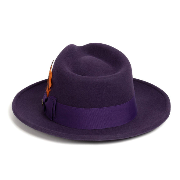Men Crushable Wool MSD Fedora Hat Purple - Church Suits For Less